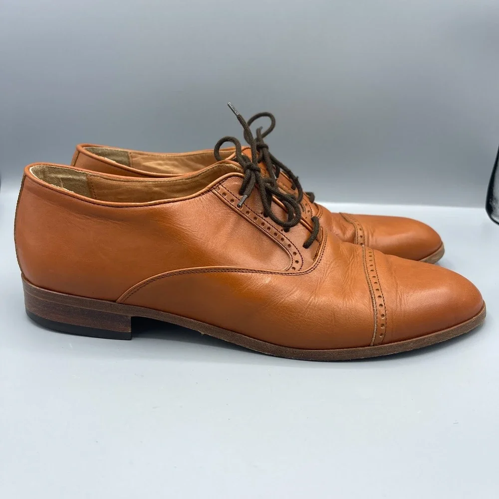 Bill Blass Oxford Shoes Mens 8M Brown Leather Wingtip Italian Cuban Heel Lace Up